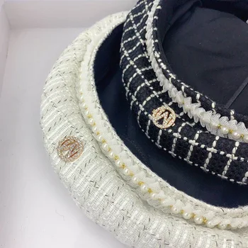 202009-shi gada rudenī francija stilā Klasisko pleds pearl lentes dāma berete, cepure, sievietes, Atpūtas gleznotājs cepure
