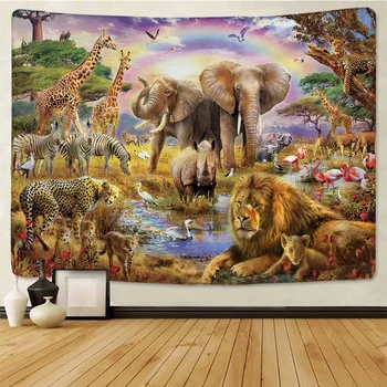 2020New Stila Lauva, Tīģeris Dzīvnieku Pasaules Gobelēns Āfrikas Pļavu, Dzīvnieki, Multfilmu Sienas Karājas Pludmales Dvieli Plānas Jogas Boho Dekori