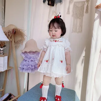 2020summer jaunpienācēji Vintage Bērnu Meitene Zīdaiņu Bērnu Gudrs Izšūti Retro Modes Princese Saģērbt Bērnu Kleitas Meitenēm