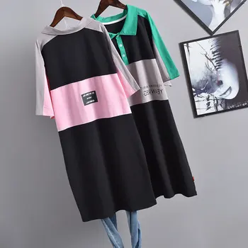 2020Summer Jaunu korejiešu Sieviešu Plus Lieluma Zaudēt Slim Īsām piedurknēm T-krekls, Svārki Gadījuma Modes Kontrasta Krāsu T-krekls Bezmaksas Piegāde