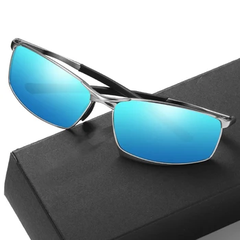 2021Man Braukšanas Saulesbrilles Metāla Rāmis Zils Lēcas UV400 Polarizētās Brilles, Lai Cilvēks Nāk Ar Lodziņu