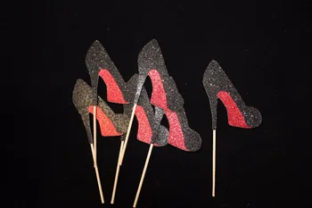 20pcs Seksīga meitene sarkanā gruntis, dizainera kurpes cupcake toppers loubs cupcake griežamie naži, sarkanais apakšā kurpes,sarkans apakšā papēži