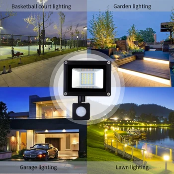 20W LED Prožektors, Dārza Prožektors PIR Kustības Sensoru Regulējams Prožektors IP65 Waterproof Āra Sienas Lampas, Nakts Gaisma 1600LM