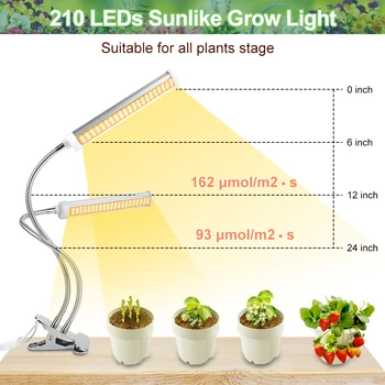 210 LED Augt Gaismas Sunlike Pilna Spektra Augt Spuldzes Fito Phytolamp Aptumšojami Taimeris USB Adapteri iekštelpu ziedi, sēklas growbox augi