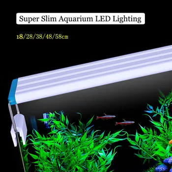 220V Akvāriju Extensible Ūdensizturīgs Clip-on Lampai Gaismas Slim Zivju Tvertnes LED Apgaismojums Ūdens Augu audzēšana Vieglo 18-58cm