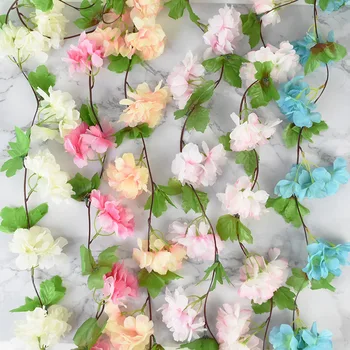 230cm Ķiršu Ziedi Ziedu Stādījumiem Mākslīgā Sakura Ziedu Vainags Rotangpalmas Kāzu Arkas, Puse Mājas Sienas Karājas Dekoru Efeja