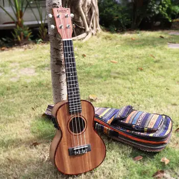 24 Collu Koncerts Electroacoustic havajiešu ģitāra Abalone Korpusa Malas Havajas Ģitāra Iebūvēts EQ Pikaps Soma CapoStrap String Audums
