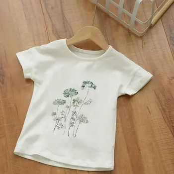 24M-9T Meitene Apģērbu Modes White Summer Cartoon T Krekls Pieneņu Wildflower Pušķis Zēnu T Krekli Jaunums Kids T O-veida kakla