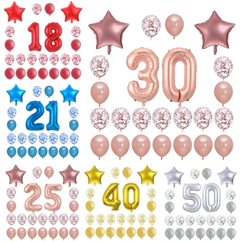24pcs/set laimes Dzimšanas dienā, Folija Numuru Baloni 18 20 25 30 40 50 pieaugušo Dzimšanas dienas svinības Rotājumi Zvaigžņu Konfeti Balonu