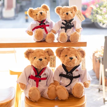 25/35cm Jaunu Cute lācīti Taekwondo Bear Cub Lelle Pāris Bērns ir Mazs Teddy Plīša Rotaļlieta Valentīna Ziemassvētki Dzimšanas dienas dāvana Bērniem