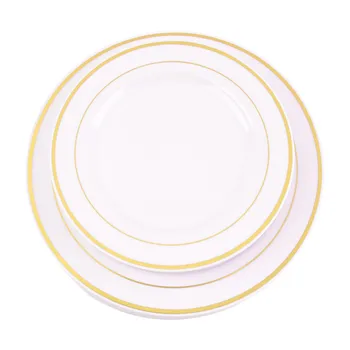 25pcs Izmantojamais Zelta Galda piederumu komplekts Kāzu Puse, Plastmasas Naži Dakšas Karotes 7.5 collas Zelta Vakariņas Plāksnes Restorāns Dinnerware