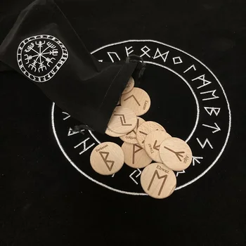 25pcs/set roku darbs, koka Vikingu rūnas komplekts simboli krelles Čigānu rune Zīlēšana zīme vednis rituāls Balsti ar auduma maisiņu