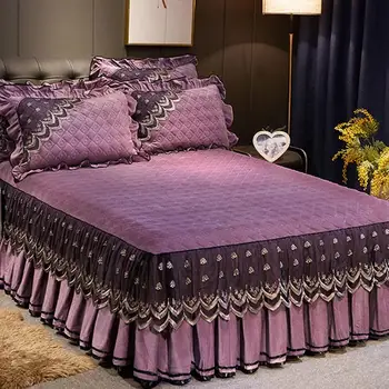 26 stepēts mežģīnes gultas segtu Eiropas stilā 1/3pcs kristāla samta gultas pārklāji silts matracis segtu vadvirsmas anti-skid gultas cieto segumu