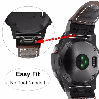 26mm Viegli Fit Īstas Ādas Watchband par Garmin Fenix 3/3 HR/5X/5X Plus Skatīties Band Ātri Atbrīvot Siksna Tērauda Aizdare Aproce