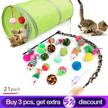 27Pcs Kaķis Rotaļu Komplekts Fun Saliekams Tuneļa Kanāls Spalvu Bumbiņas Peles Forma Kaķēns Tārps uz String Kaķis Interaktīvās Rotaļlietas