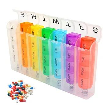 28 Režģa Atsperu Pill Box 7 Dienas Nedēļā Pillbox Plastmasas Tvertnē Medicīna Box Glabāšanas Tabletes Krāsains Tableti Dozatoru