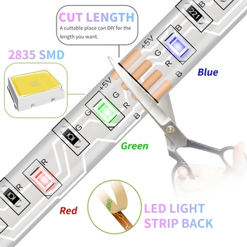 2835 SMD Sloksnes Gaismas RGB LED Elastīga Lente 5V Gaismas Gaišāku Krāsains Fita USB Lampa 0.5 1 2 3 4 5 m LED RGB Ūdensizturīgs Lentes