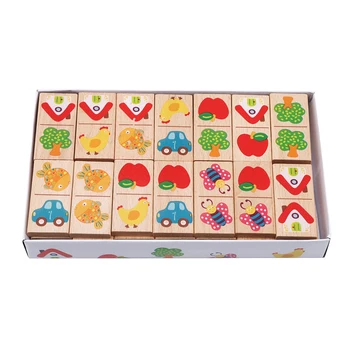 28pcs Bērniem Rotaļlietas, Koka Augļu Dzīvnieku Atpazīt Bloki Domino Jigsaw Montessori Bērnu Agrīnās Mācīšanās un Izglītība Puzzle Rotaļlietas