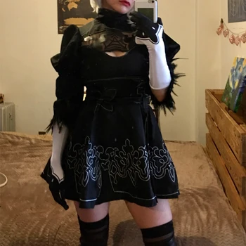 2B Sexy Cosplay Apģērbu Nier Automāti Cosplay Kostīms Sieviešu Anime Apģērbs Uzstādīt Iedomātā Halloween Meitenes Puses Melna Kleita 8pcs Komplekts