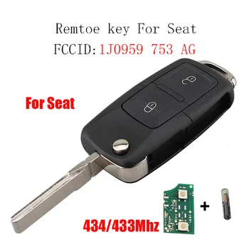 2Buttons Tālvadības atslēgu Sēdekļa 1J0959753AG Par SEAT Leon Ibiza Toledo Cordoba 2002-2008 434Mhz&ID48 Sākotnējo Čipu atslēgu