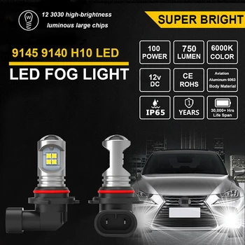 2gab 9005 HB3 LED Miglas Lukturi 9006 12 LED Spuldzes 6000K balts Auto Priekšējo Tālās Gaismas Spuldze Car Styling Auto Piederumi