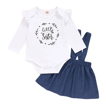 2GAB Baby Girl Apģērbu 0-24 Mēnešiem Jaundzimušais Meitene Apģērbs ar garām Piedurknēm Mazā Māsa Top Džinsa Zeķu Svārki Meitenēm