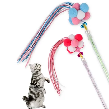 2gab Funny Kaķis Kaitināt Stick Interaktīvās Rotaļlietas Krāsains Bumbiņas Spalvas Pet Spēlē Scratcher Bite Mācību Piederumi Dropshiping