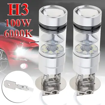 2gab H3 LED Miglas lukturi Auto Vadītāja Spuldze 100W Super Spilgti Mikroshēmas 12/24V Balts