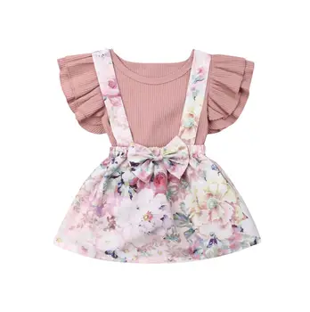 2gab Jaundzimušais Zīdainis, Mazulis Meiteņu Drēbes, Uzstādīt Romper Playsuit Topi + Ziedu Mini Kleita Tērpiem Komplekti Bērnu Drēbes 0-3T