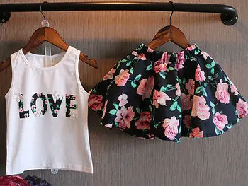 2gab Toddler Bērniem, Baby Meiteņu Tērpiem T Krekls Topi+Ziedu Svārki Kleita Drēbes, Uzstādīt
