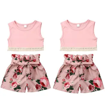2gab Zīdainis, Mazulis Baby Girl Apģērbu Ziedu Savirmot T Krekls Topi, Bikses, Apģērbu Komplekts