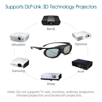2pc 3D Aktīvā Aizslēga Brilles DLP-Link 96Hz/144Hz USB Lādējamu Mājas Kinozāles Melnā BenQ Xgimi JmGo Dell Acer 3D Projektoru