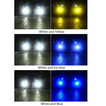2x H11 led Auto Miglas Tālās Gaismas H8, H9 H3 H27 880 881 LED Spuldzes, Lampas, 30W Balta, Zila, Zelta divu Krāsu 12V bmw e46 e90