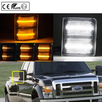 2XClear Dinamisko LED Sānu Spoguļi Marķieris, Gaismas, Pagrieziena Signāla(Amber)LED Gaitas gaisma(balts)Ford F250/F350/F450/F550 F150 Lincoln