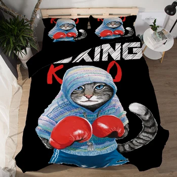3/4gab Luksusa gultas komplekti 3D melns zils sarkans kaķis Bērniem sega ietver spilvendrāna dvīņu karaliene, Karalis, gultas veļa karikatūra gultasveļa