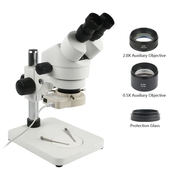 3,5 X-90X 7X-45X Nepārtrauktu Tālummaiņu Binokļu Rūpniecības Stereo Mikroskopu+0.5 X 2X Autonoma Objektīva, Lai PCB Lodēšanas Remonts