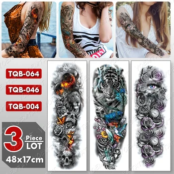 3 gab./daudz Lielu Roku Piedurknēm Dragon Tattoo Maori Totem Ūdensnecaurlaidīgus Pagaidu Tatto Uzlīmes Galvaskausa Body Art Pilna Viltus Tetovējums Sievietes Vīrieši