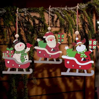 3 Gab. Koka Ziemassvētku Rotājumu Kulons Dekoru Krāsaini Krāsotas Kamanas Santa Claus, Sniegavīrs Briežu Ziemassvētku Eglīte Sarakstā Rotājumi