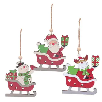 3 Gab. Koka Ziemassvētku Rotājumu Kulons Dekoru Krāsaini Krāsotas Kamanas Santa Claus, Sniegavīrs Briežu Ziemassvētku Eglīte Sarakstā Rotājumi