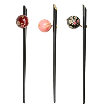3 Gabali Retro Akrila Matu Stick Pin Elegants Matadatu Kimono Kleita Sakura Ziedu Matu Aksesuāri