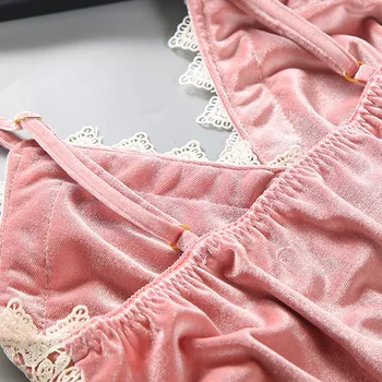 3 Gabali, Sexy Sievietes Zelta samta pidžamas komplekts 2018 Rudens ziemas mežģīnes salaist sleepwear pidžamas Sieviešu unicorn Pijama Naktī Valkā