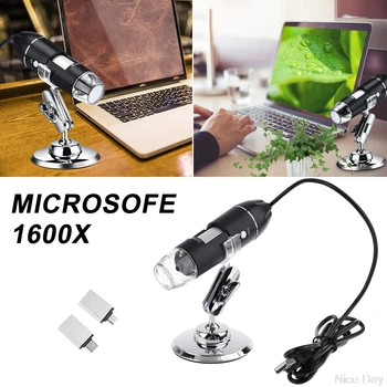 3-in-1 Digital USB Mikroskops 1600X Portatīvo 2Adapters Atbalsta OSX Windows PC Tipa C Micro-USB Tālruņa Lupa ar 8LED A16 20