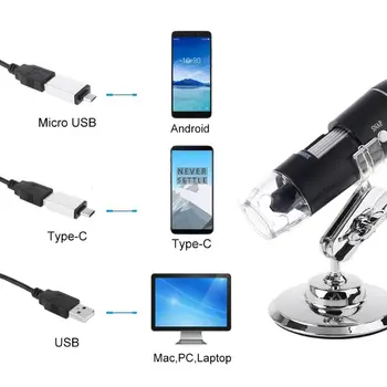 3-in-1 Digitālais Mikroskops 1600X Portatīvo 2Adapters Atbalsta OSX Windows PC Tipa C Micro-USB Tālruņa USB Lupa ar 8LED