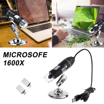 3-in-1 Digitālais Mikroskops 1600X Portatīvo 2Adapters Atbalsta OSX Windows PC Tipa C Micro-USB Tālruņa USB Lupa ar 8LED