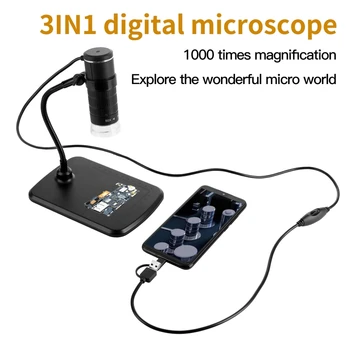 3-in-1 Digitālais Mikroskops ar Mobilo Tālruni 1000X Mikroskopu USB Type-C Micro-USB Digitālo Datoru Mikroskopa Kamera ar Statīvu