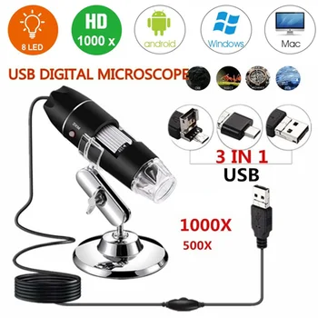 3 In 1. HD Video Kameras Par Android Mini Ar Statīvu Laboratorijas Rokas 8 LED Palielinājumu Endoskopu, USB Digitālais Mikroskops