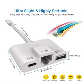 3 in 1 Lādētāja Adapteris savienotājs Zibens LAN 100Mbps Ethernet RJ45 Adapteri USB OTG Kamera Lasītājs iPhone/iPad