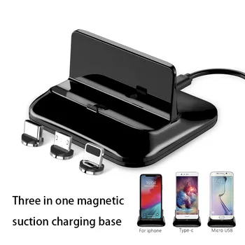 3 in 1 Magnētisko Uzlādēšanas Doka Staciju IOS / Type-C / Micro USB Desktop Magnēts Lādētāju Stand Statīvu, Lai iPhone, Samsung un Huawei