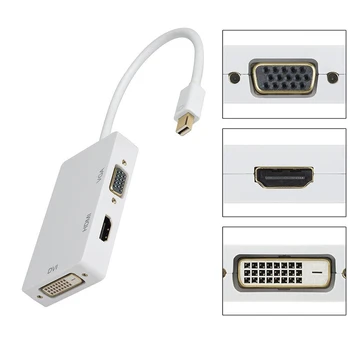 3-in-1 Mini DisplayPort 1.2, Lai VGA/DVI/HD 1080P Thunderbolt Ieejas Adapteris Datoru, TV Pieslēgums