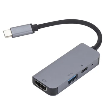 3 in 1 USB 3.1 HUB Converter Alumīnija Sakausējuma HDMI 87W Tipa C USB3.0 Adapteri